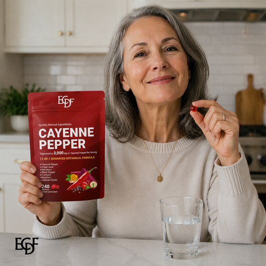 Woman taking the cayenne softgel with water