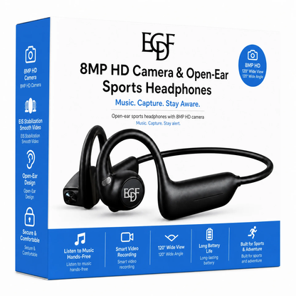 ECDF Open-Ear Sports Headphones with Built-In 8MP HD Camera