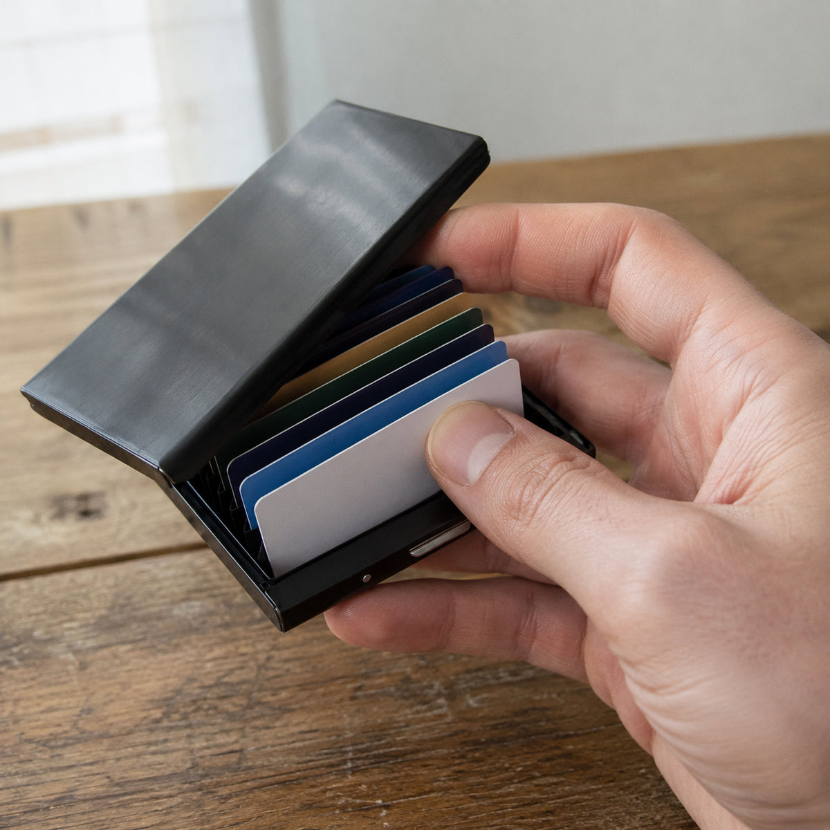 ECDF Slim Metal Card Holder — Stainless Steel, Accordion Interior