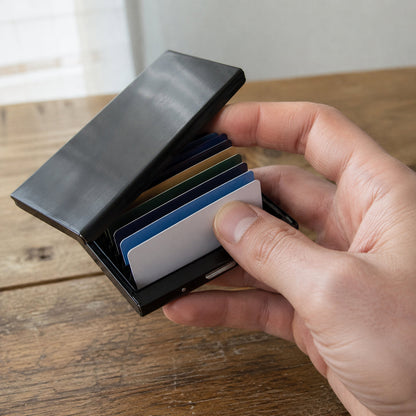 ECDF Slim Metal Card Holder — Stainless Steel, Accordion Interior