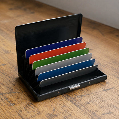 ECDF Slim Metal Card Holder — Stainless Steel, Accordion Interior