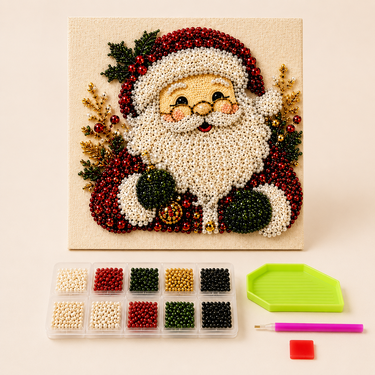 ECDF 3D Pearl Beaded Christmas Diamond Painting Kit — 8x8 in