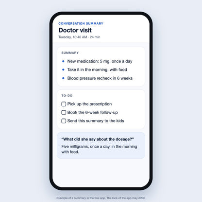 Example conversation summary in the free app