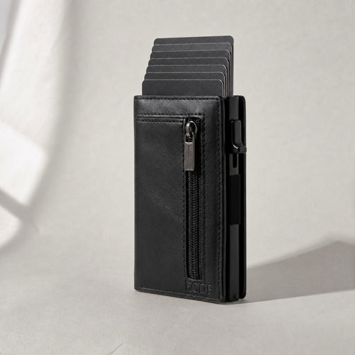 Smart Wallet 2.0, black, slim card holder with a zip coin pocket