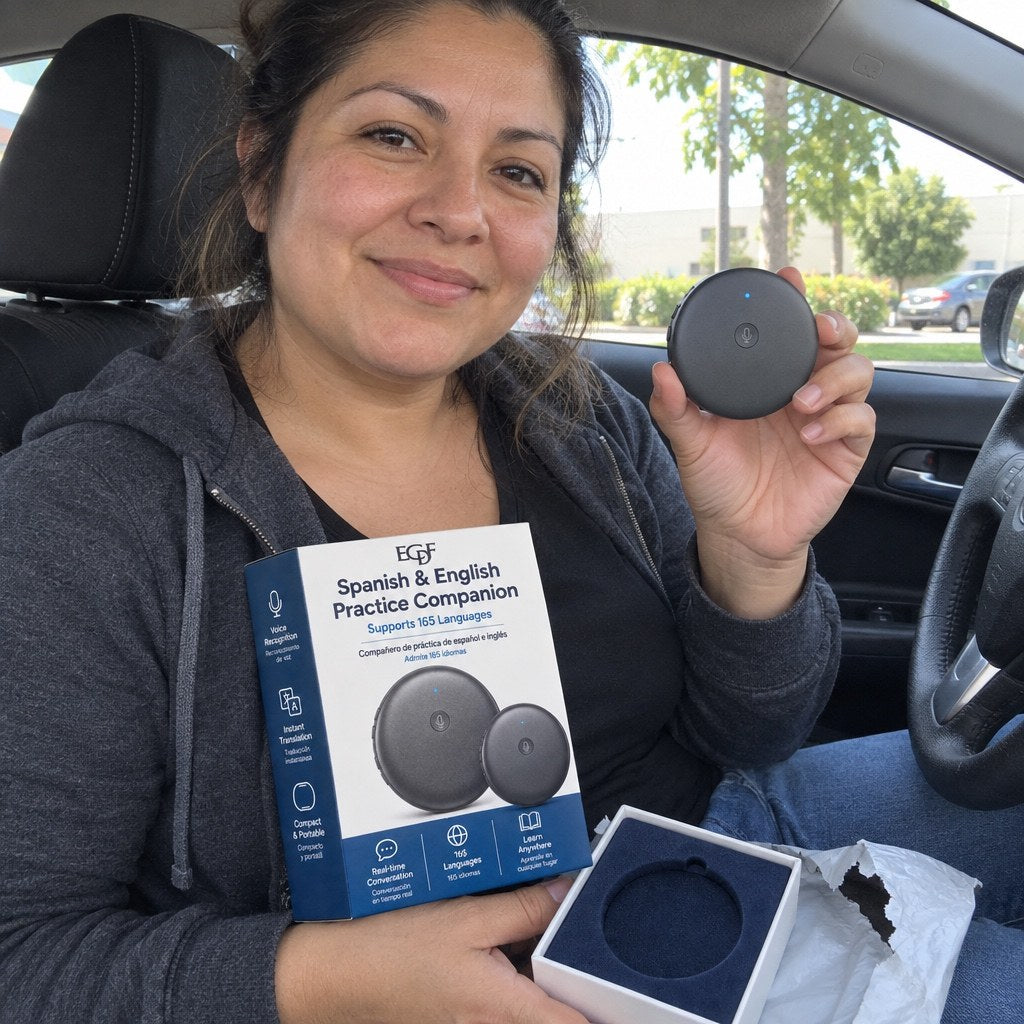 The ECDF translator and its box, picked up and held in the car