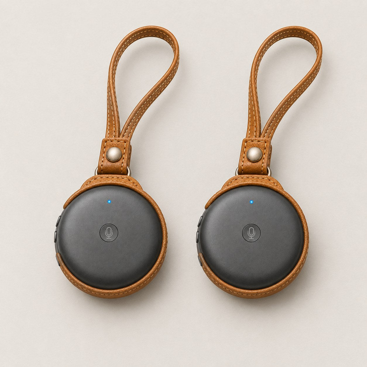 Two ECDF translators, each in a tan leather carrying case