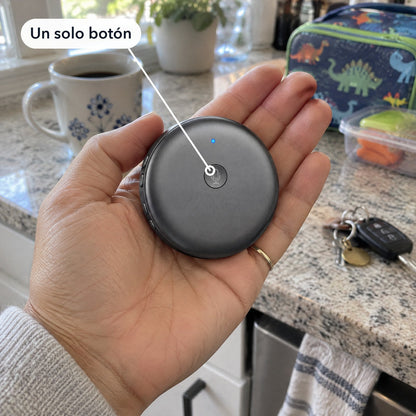 El traductor ECDF en la palma de una mano, en la cocina: un solo botón en el centro