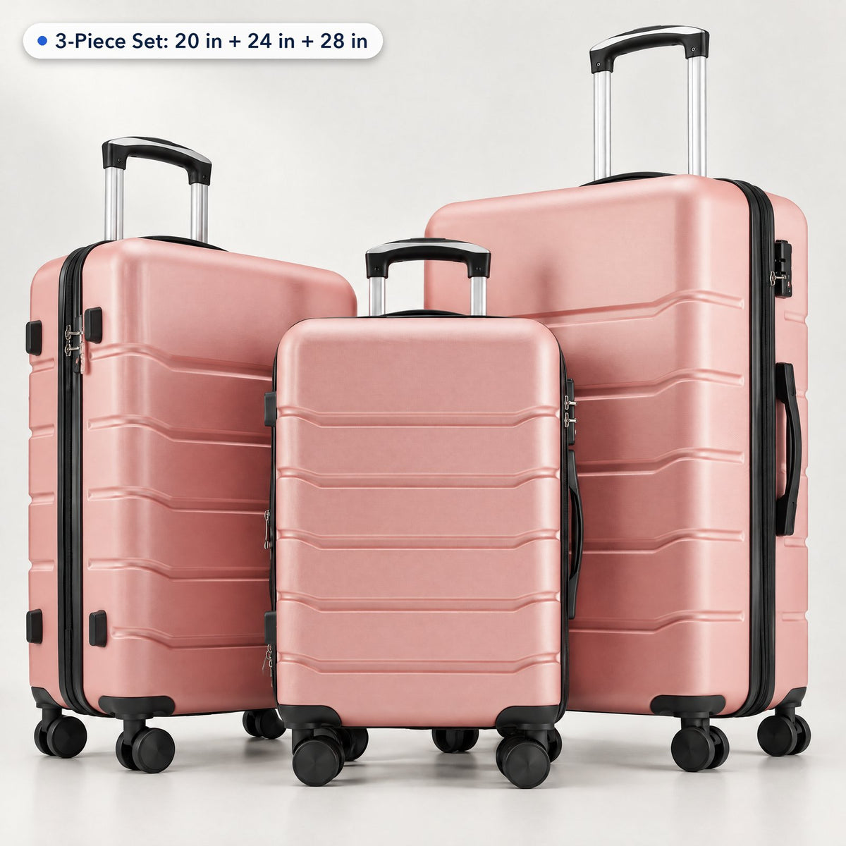 Pink 3-piece hardside spinner luggage set: 20 in, 24 in and 28 in cases