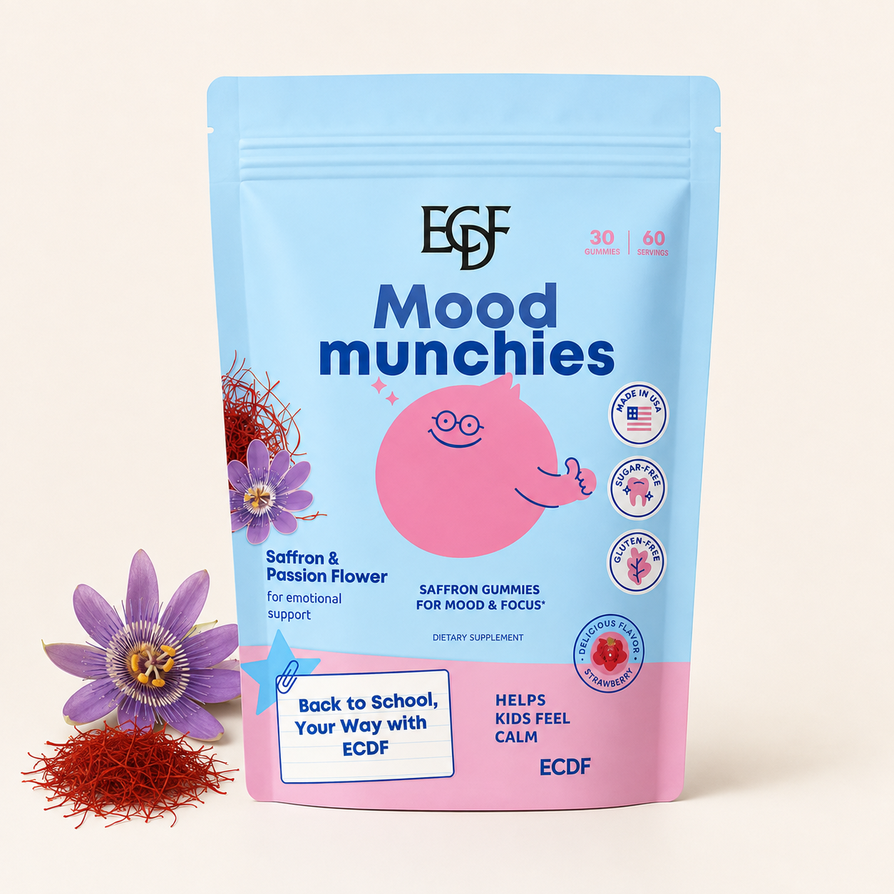ECDF Mood Munchies — Saffron & Passion Flower Gummies for Kids