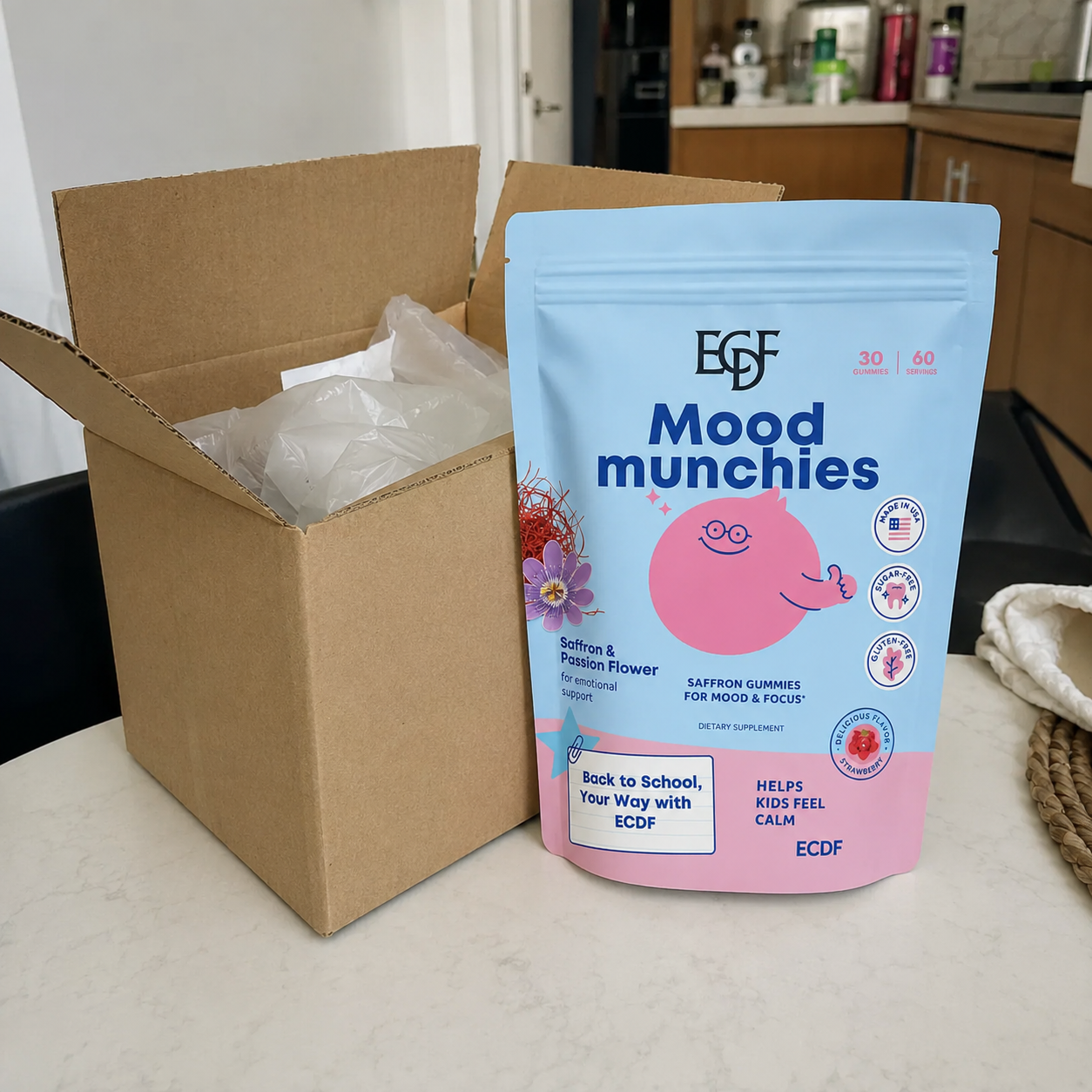 ECDF Mood Munchies — Saffron & Passion Flower Gummies for Kids
