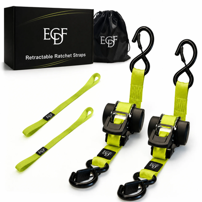 ECDF Auto-Retracting Ratchet Straps — 2-Pack Kit with Soft Loops