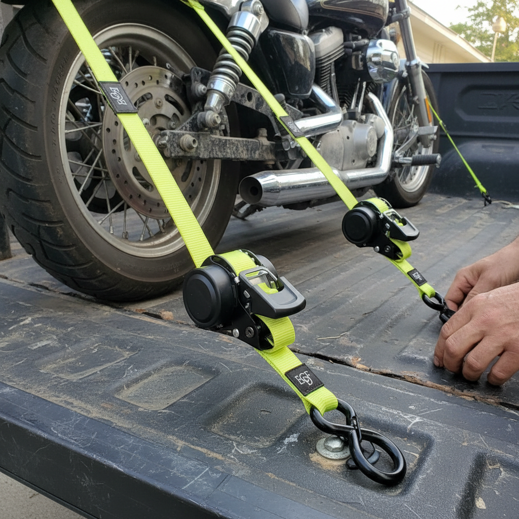 ECDF Auto-Retracting Ratchet Straps — 2-Pack Kit with Soft Loops