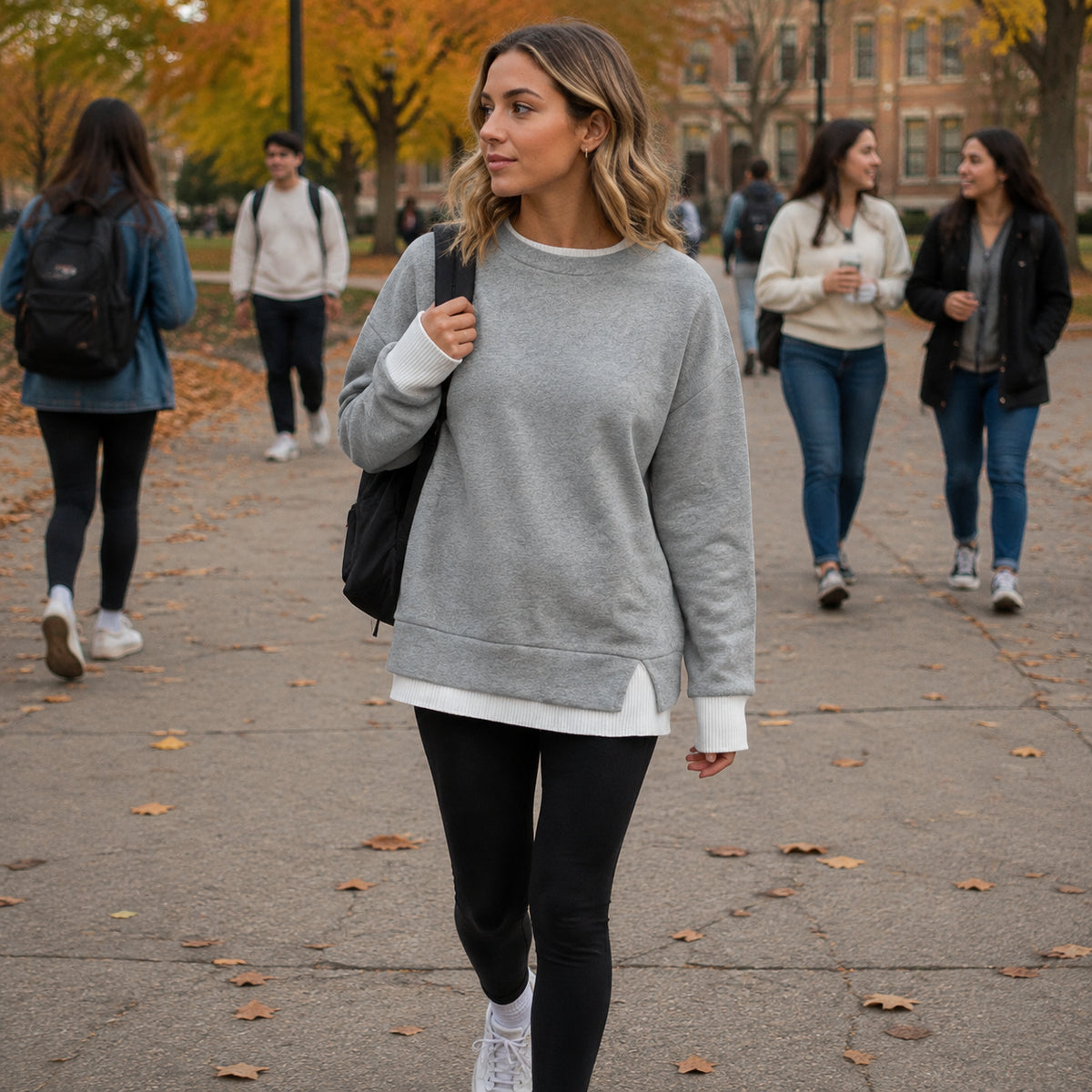 ECDF Layered-Look Sweatshirt — Oversized Crew, Contrast Ribbed Trim