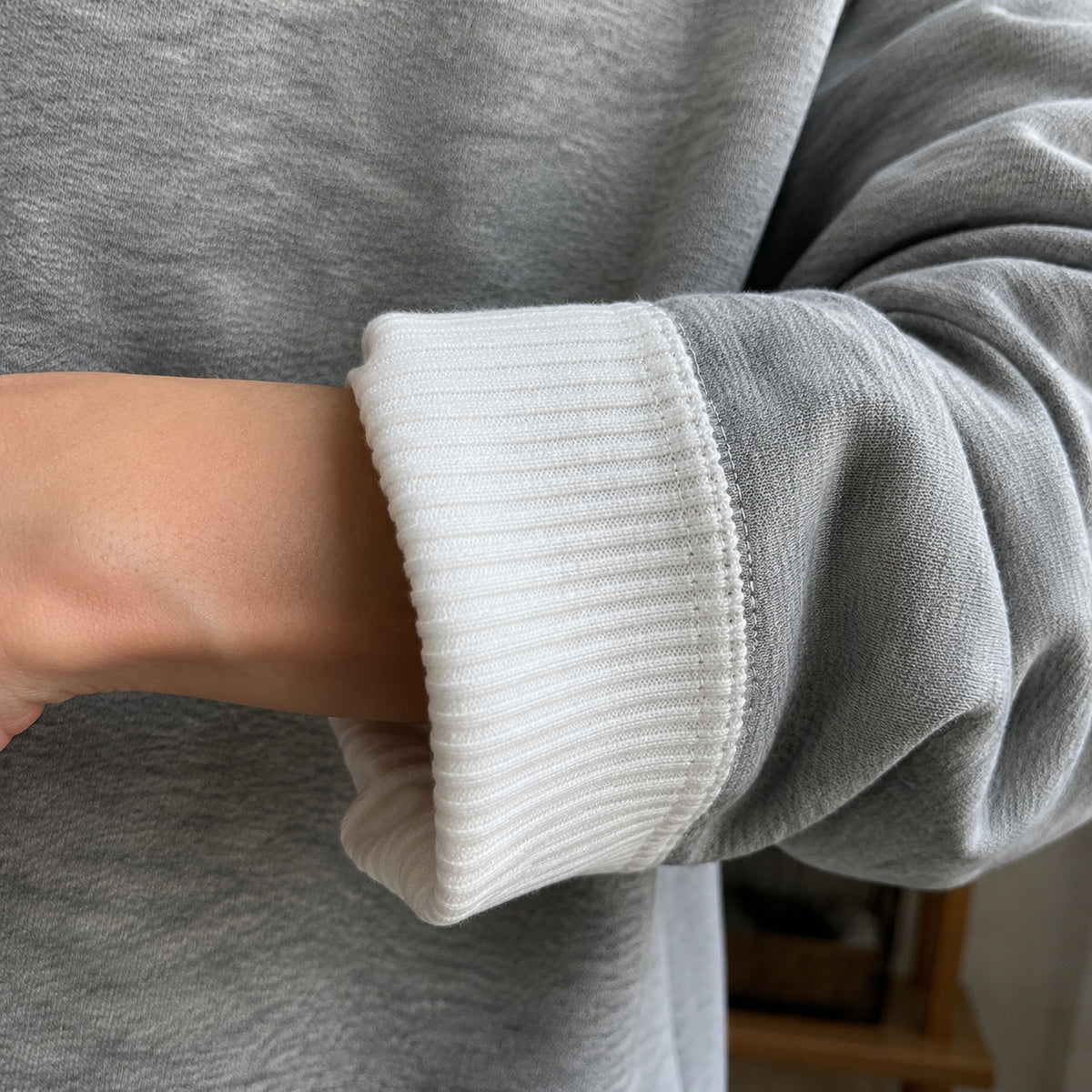 ECDF Layered-Look Sweatshirt — Oversized Crew, Contrast Ribbed Trim