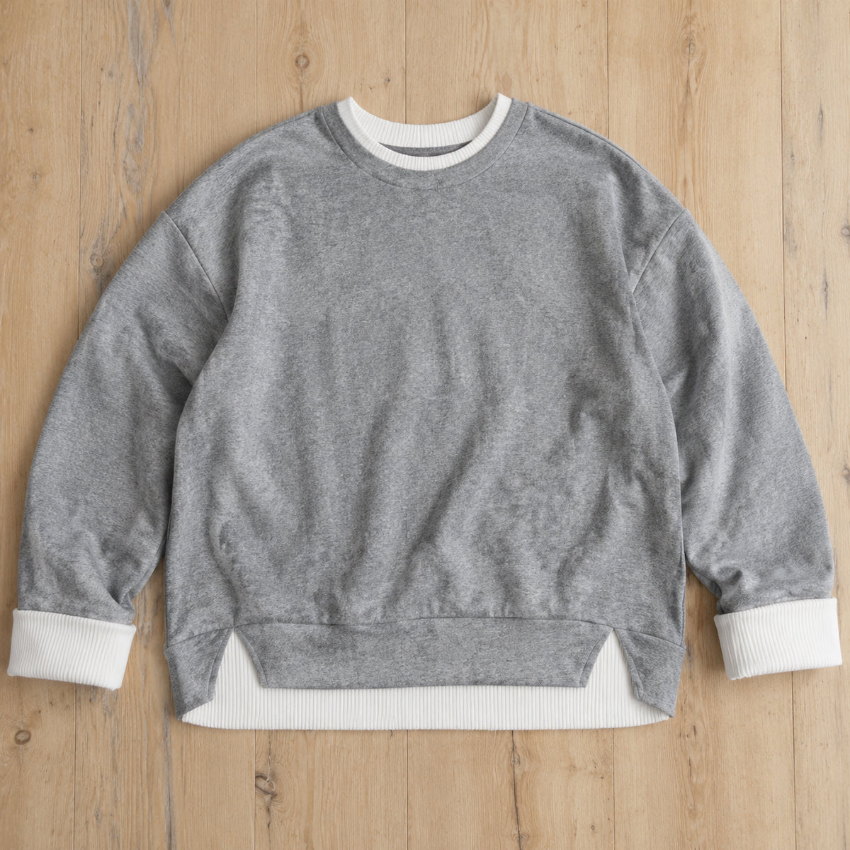 ECDF Layered-Look Sweatshirt — Oversized Crew, Contrast Ribbed Trim