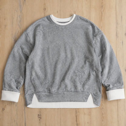 ECDF Layered-Look Sweatshirt — Oversized Crew, Contrast Ribbed Trim